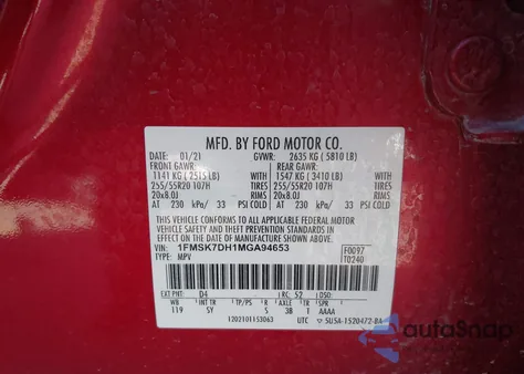 2021 Ford Explorer Xlt z USA, uszkodzony, nr VIN 1FMSK7DH1MGA94653